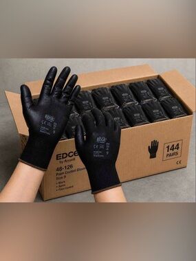 Ansell EDGE Palm Coated Work Gloves Size 7- Black